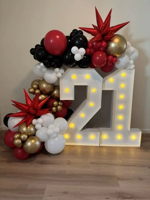 Marquee light-up numbers with balloons in Sacramento CA