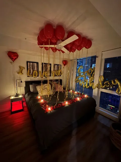 Romantic room balloon decoration in Sacramento CA