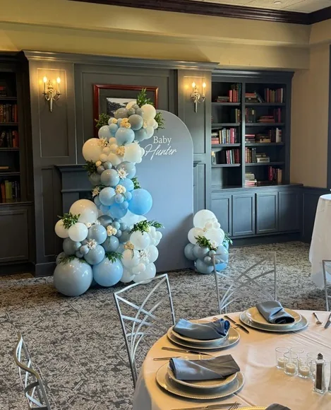 White and gold balloon garland decor in Sacramento CA